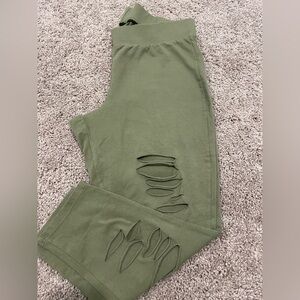 Torrid Olive Green Ripped Legging Capris